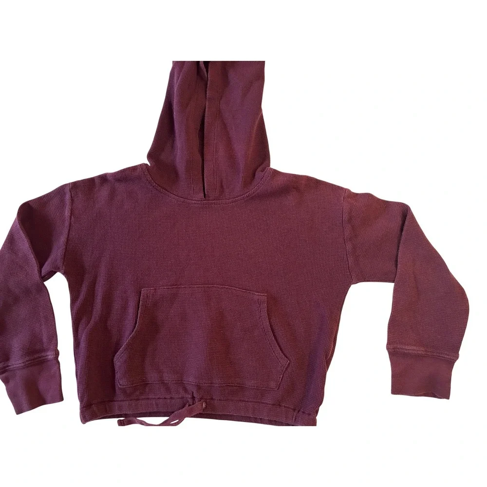 OshKosh Cropped‎ Hoodie Waffle Knit Drawstring Burgundy Size 8 - Picture 2 of 7